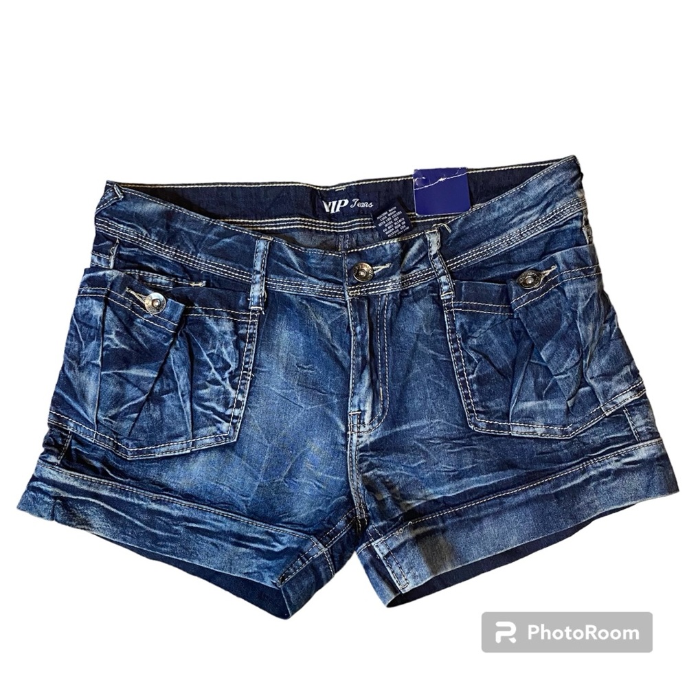 NWT VIP Jeans Front Patch Pocket Daisy Duke Distressed Shorts Sz Junior 11/12
